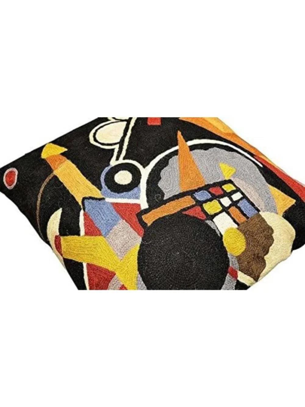 Black Abstract Pillow Cover | Modern Hand-Embroidered Wool Cushion 18x18